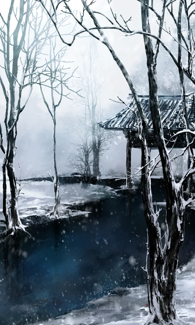 阴阳师雪境枯木手机壁纸｜古风小屋背景图片 - 同人画「哲风壁纸」