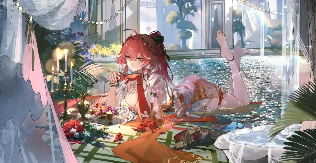 5k(鸣潮少女｜绿植房间背景图片 - 粉色长发)「哲风壁纸」