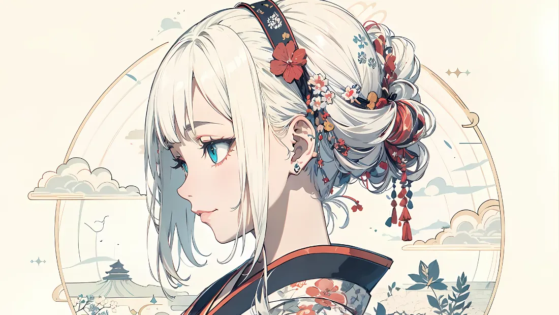 2k日系和服女孩壁纸｜山水插画背景图 - 插画「哲风壁纸」