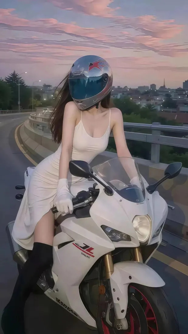 美女机车手机壁纸｜公路晚霞背景图片 - 酷炫「哲风壁纸」