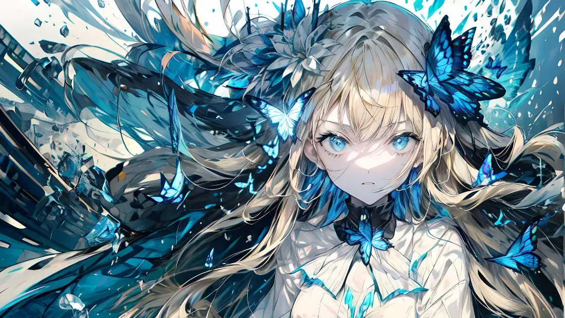 2k(冰晶蝴蝶｜冷调少女背景图片 - 二次元)「哲风壁纸」