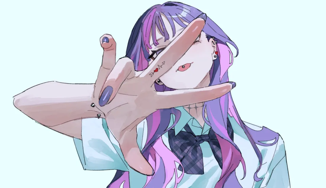 3k(紫发少女壁纸｜清新校园背景图片 - 手势少女)「哲风壁纸」