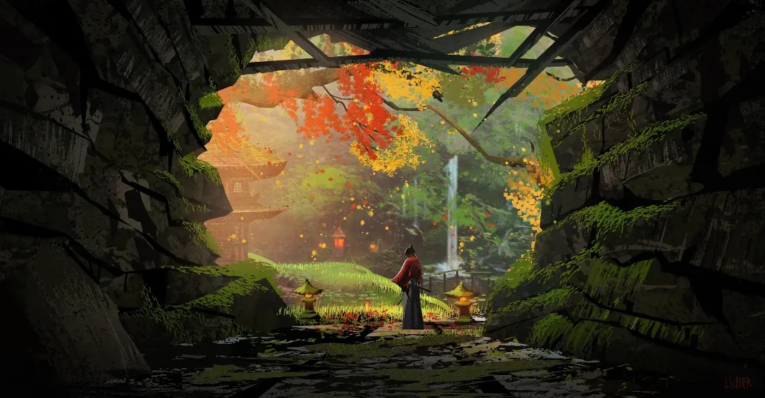 2k山洞壁纸｜动漫场景背景图片 - 秋景「哲风壁纸」