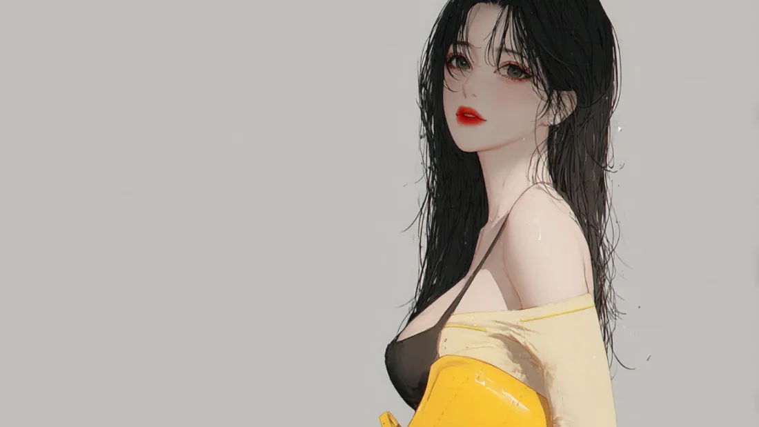 2k美女壁纸｜黄色穿搭背景图片 - 性感长发「哲风壁纸」