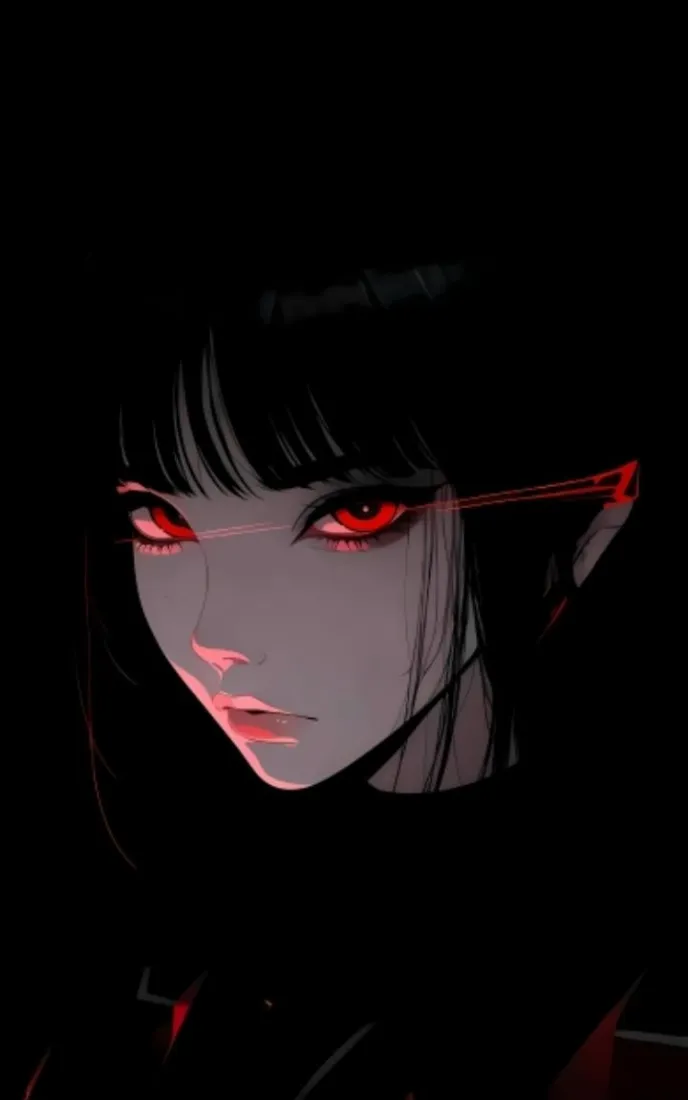 黑发红瞳美女手机壁纸｜暗黑背景图片 - 动漫角色「哲风壁纸」