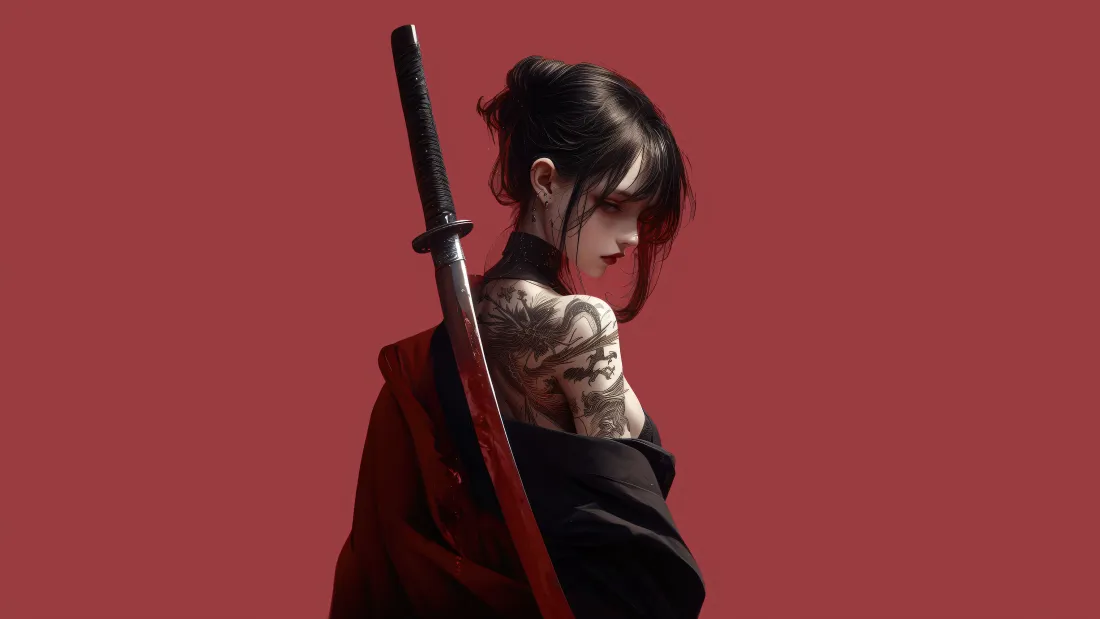 4k武士红月壁纸｜红黑背景 - 神秘「哲风壁纸」