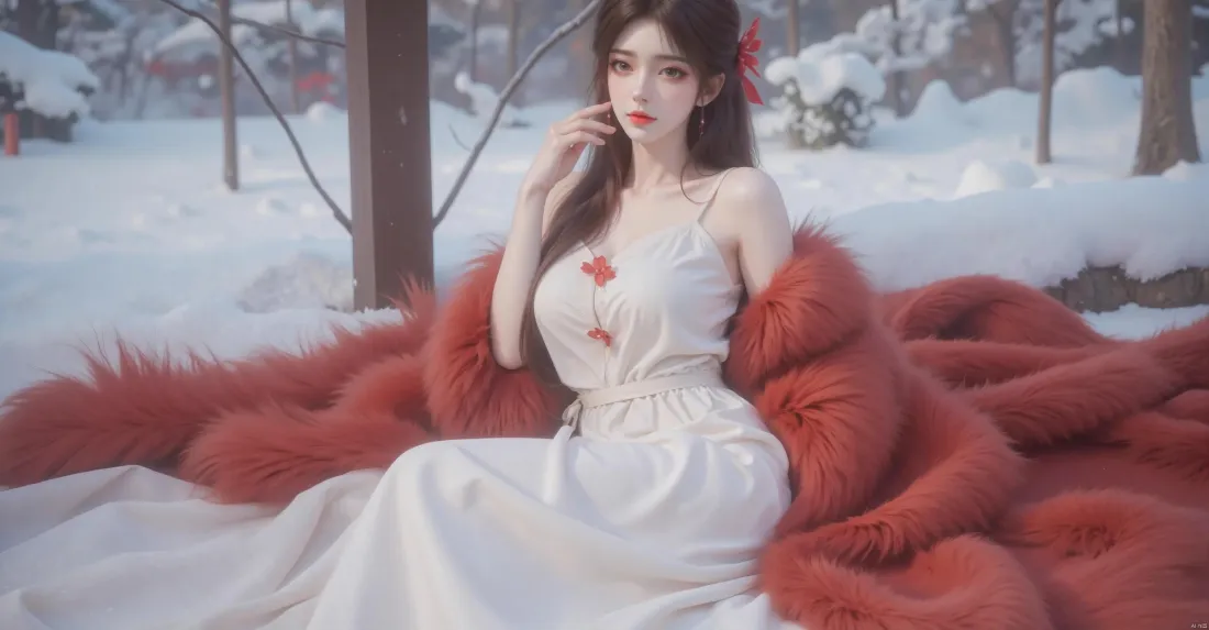 3k红色大衣壁纸｜雪地背景图片 - 冬季「哲风壁纸」