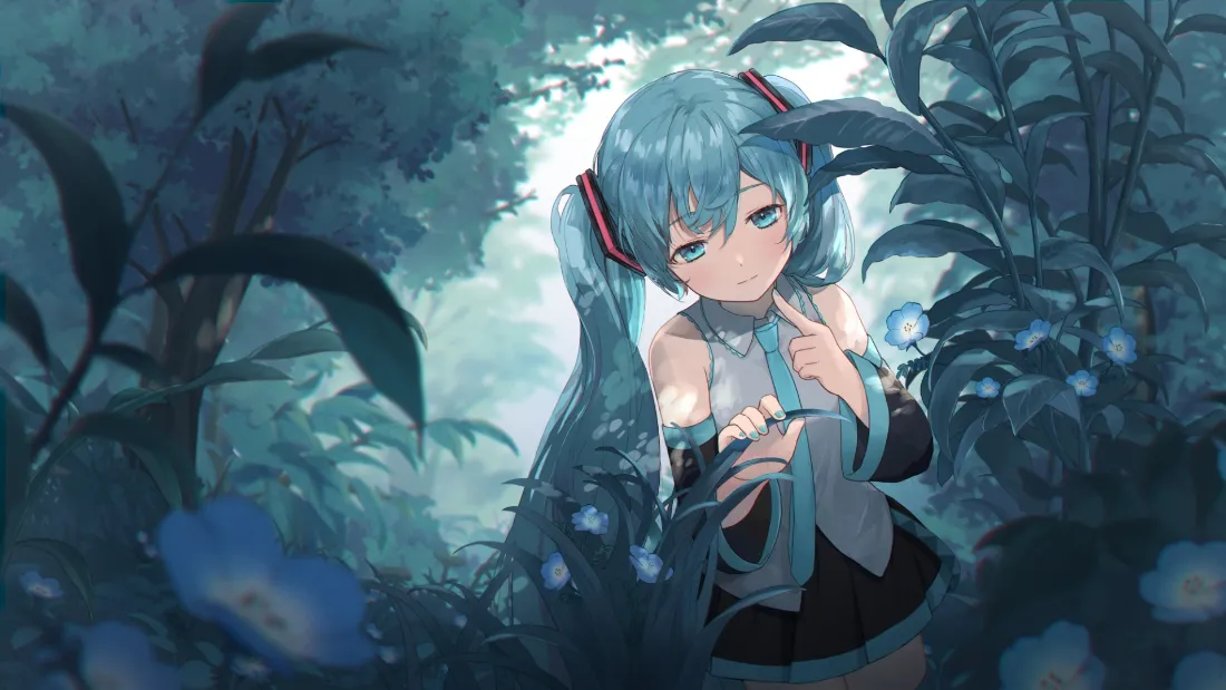 2k初音未来壁纸｜丛林背景图片 - 双马尾「哲风壁纸」
