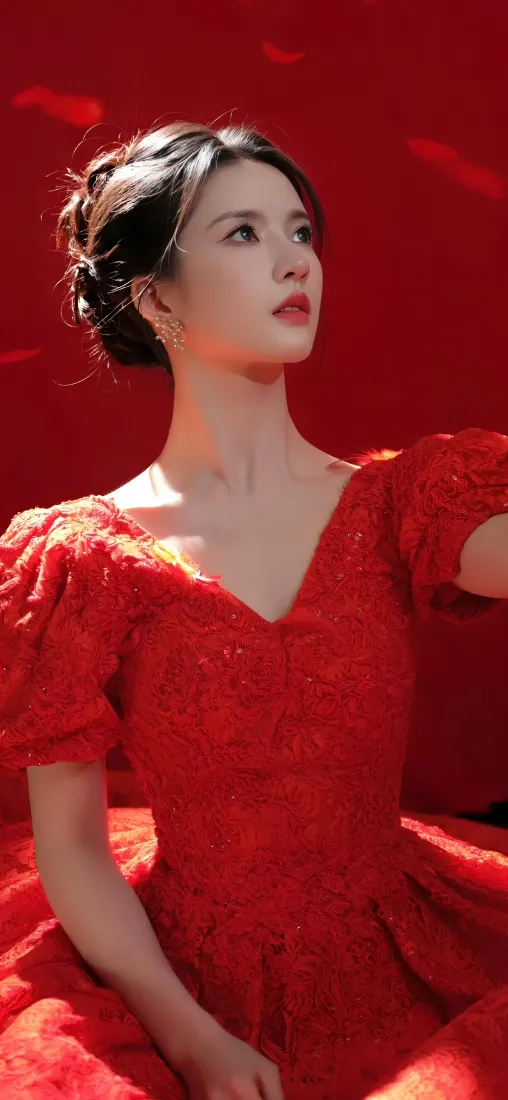 张婧仪手机壁纸｜红裙背景图 - 红衣美人「哲风壁纸」
