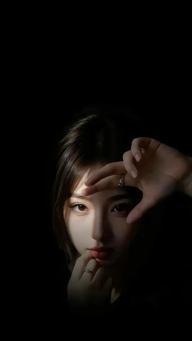 美女遮眼手机壁纸｜黑暗背景图片 - 忧郁「哲风壁纸」