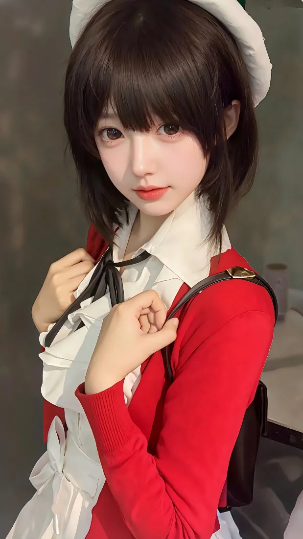 红衣少女手机壁纸｜二次元背景图片 - 白色帽子「哲风壁纸」