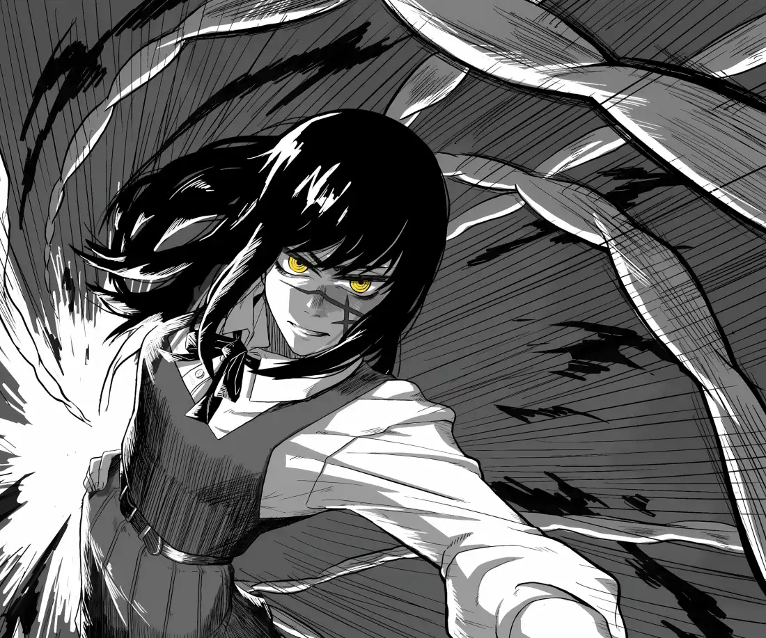 3k三鹰朝壁纸｜电锯人战斗 - 黑白漫画「哲风壁纸」