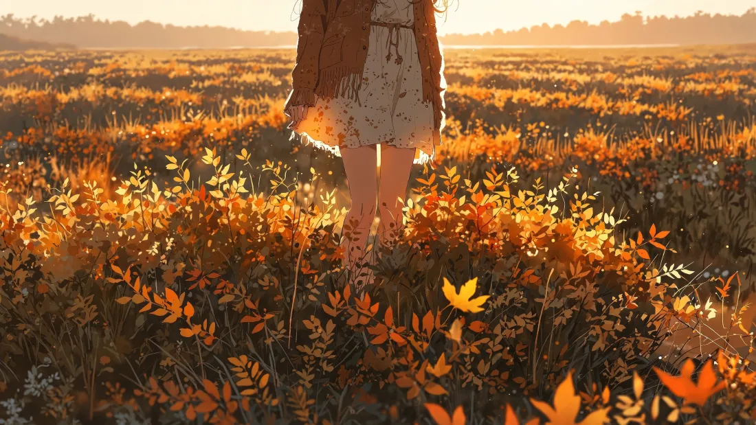 4k女孩背影壁纸｜金黄花田背景图 - 阳光秋天「哲风壁纸」