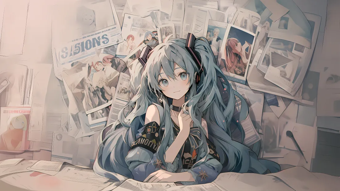 4k初音未来壁纸｜报纸背景图片 - 蓝色「哲风壁纸」