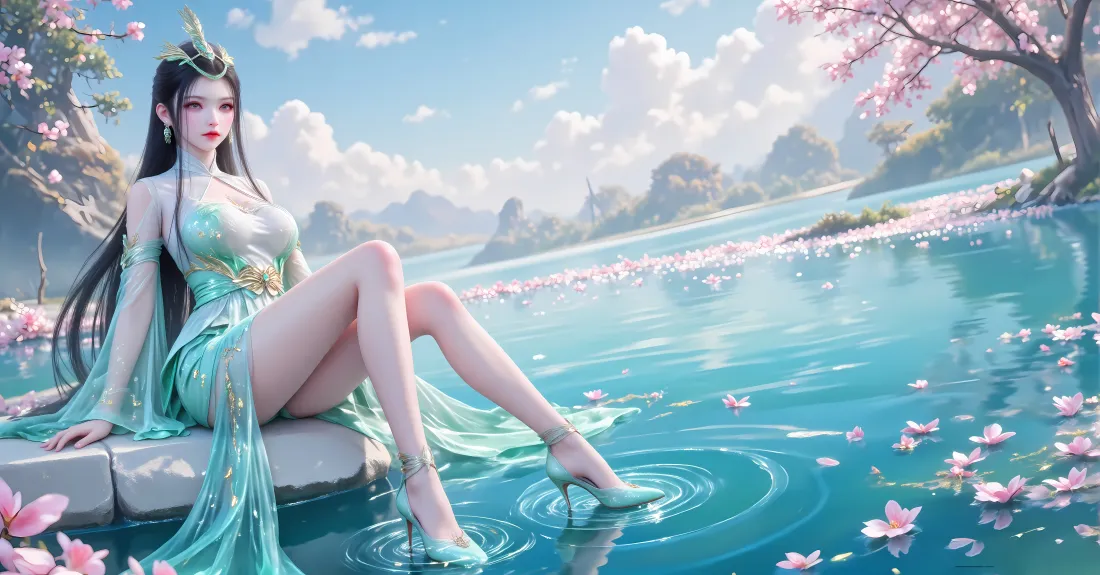 7k陆嫁嫁神国之上壁纸｜湖水樱花背景 - 古风美女「哲风壁纸」