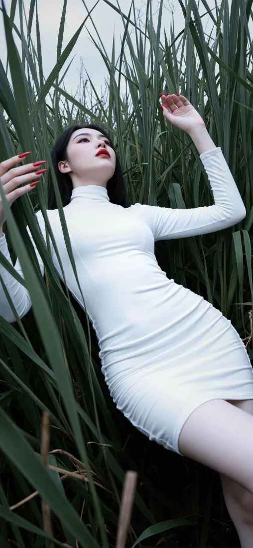 白衣美女草丛手机壁纸｜户外背景图片 - 性感迷人「哲风壁纸」