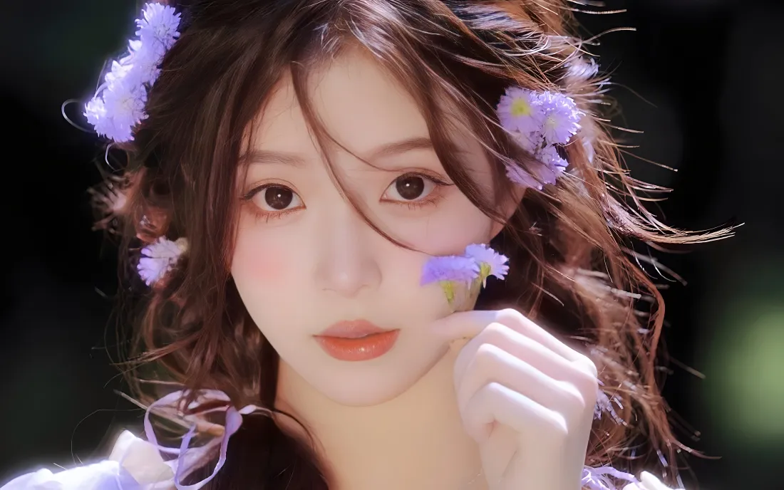 4k花系少女壁纸｜紫花卷发美女 - 清新「哲风壁纸」