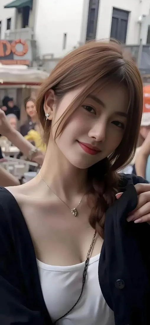 麻花辫美女手机壁纸｜街拍背景图 - 黑外套白内搭「哲风壁纸」