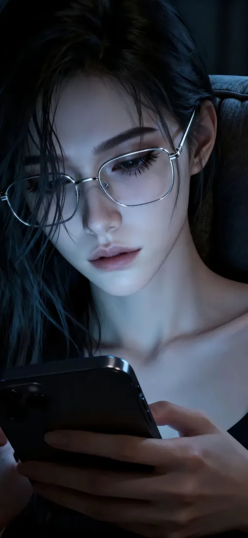 御姐眼镜手机手机壁纸｜暗调 - 气质美女「哲风壁纸」