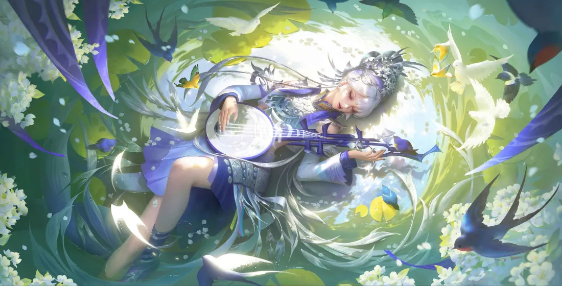 2k杨玉环王者荣耀壁纸｜古风花草背景 - 银发乐器「哲风壁纸」