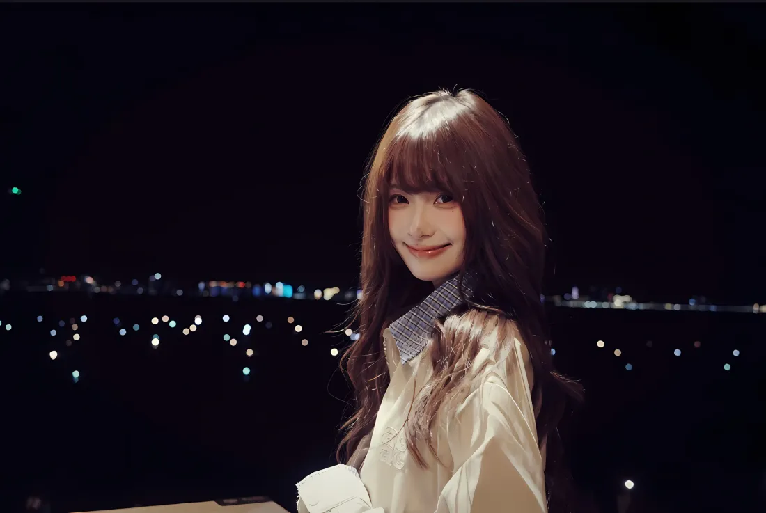 2k白衣美女夜景壁纸｜城市灯光背景图片 - 夜晚「哲风壁纸」