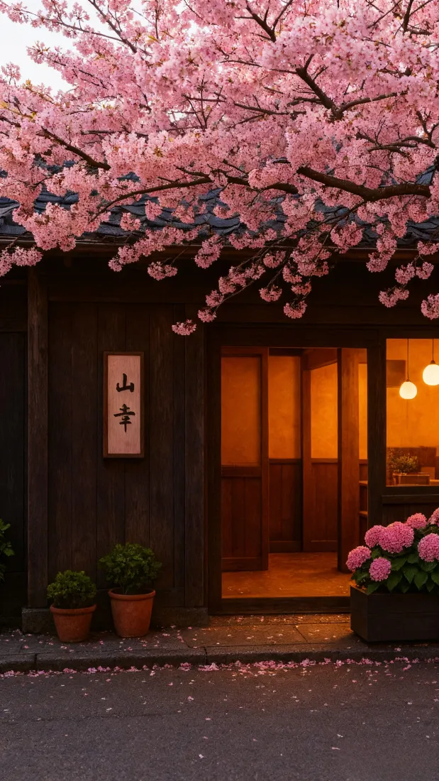 樱花树日式建筑手机壁纸｜ins风背景图片 - 粉色庭院「哲风壁纸」
