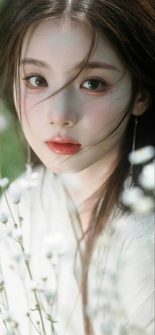 白衣美女手机壁纸｜花丛背景图片 - 清新户外「哲风壁纸」