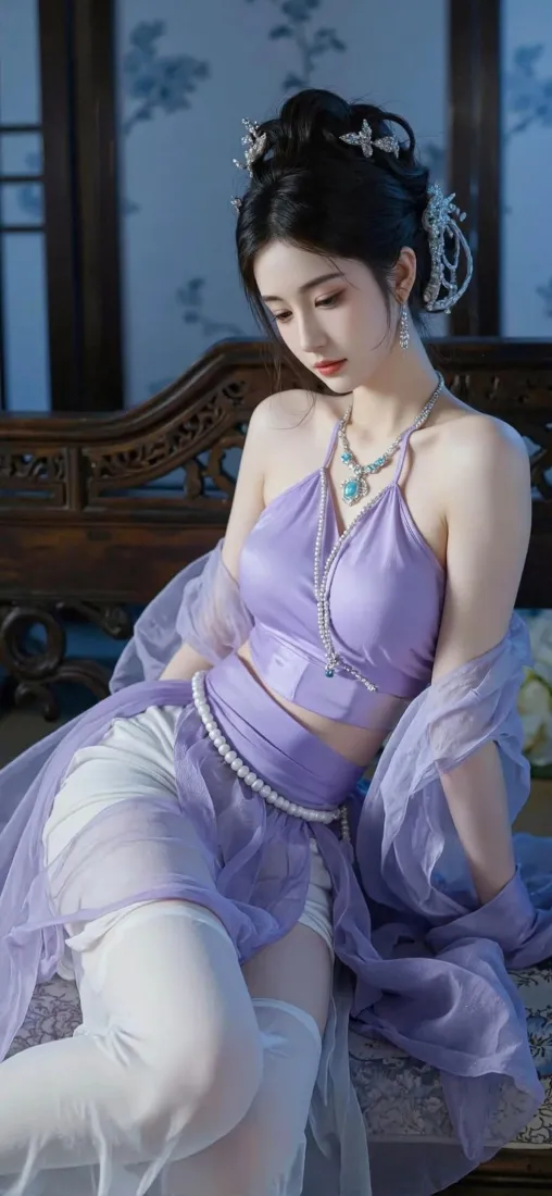 古风美女手机壁纸｜紫色汉服背景 - 白丝「哲风壁纸」