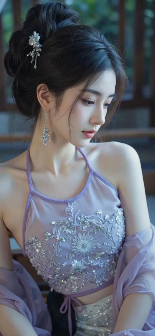 古风美女手机壁纸｜紫色古风背景 - 高髻「哲风壁纸」
