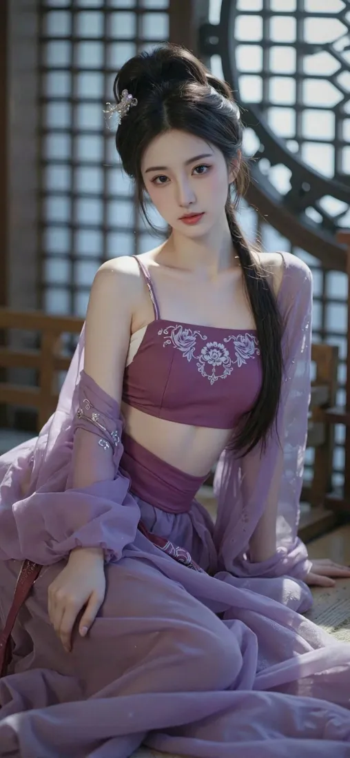 古风美女手机壁纸｜中式背景图片 - 紫色古装「哲风壁纸」