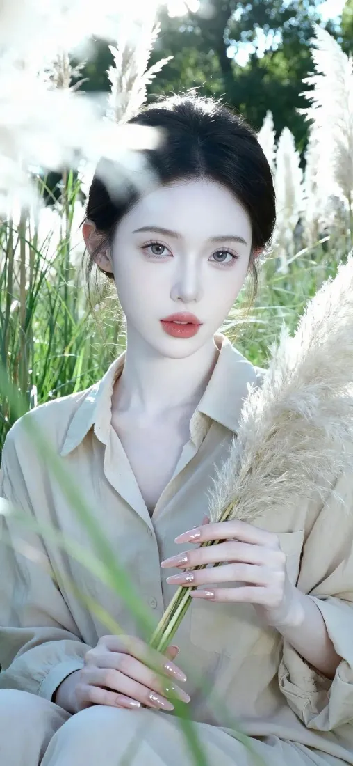 芦苇美女手机壁纸｜自然背景图片 - 浅系穿搭「哲风壁纸」