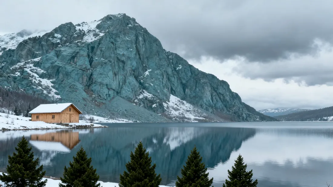3k雪山湖泊木屋壁纸｜自然风景 - 雪景松树「哲风壁纸」