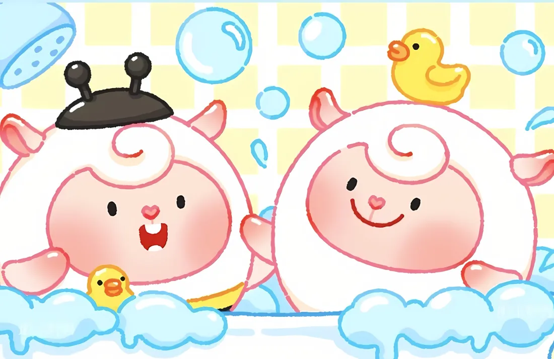 2k蛋仔派对小羊洗澡壁纸｜小黄鸭泡泡 - 可爱「哲风壁纸」