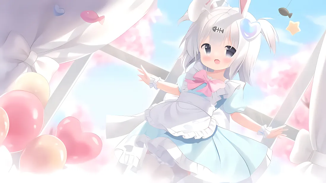 4k兔耳少女壁纸｜粉色爱心背景 - 可爱二次元「哲风壁纸」