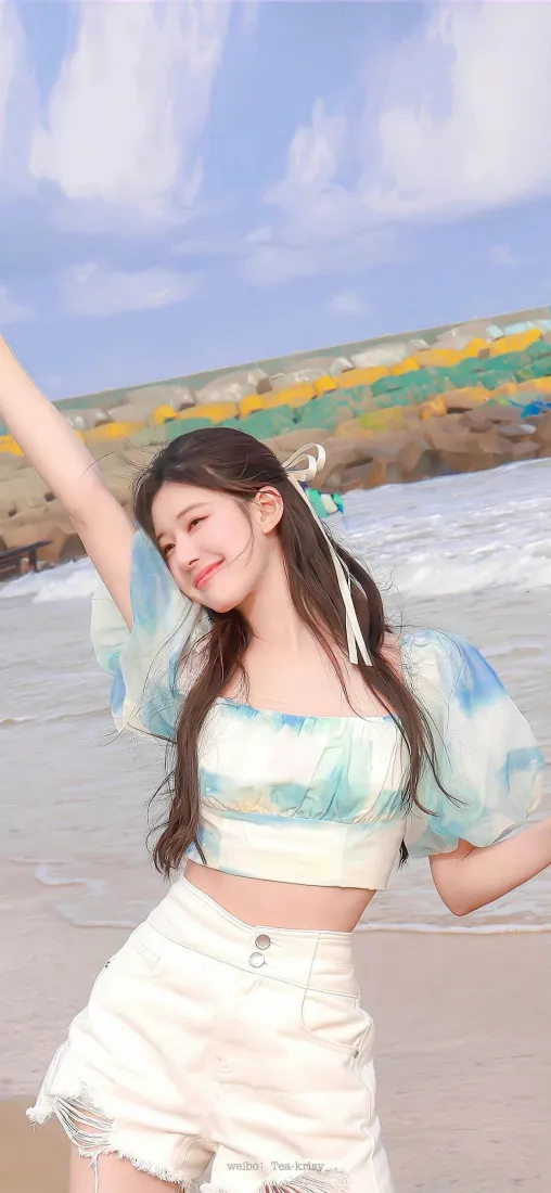 海边美女手机壁纸｜夏日海滩背景图片 - 清新穿搭「哲风壁纸」
