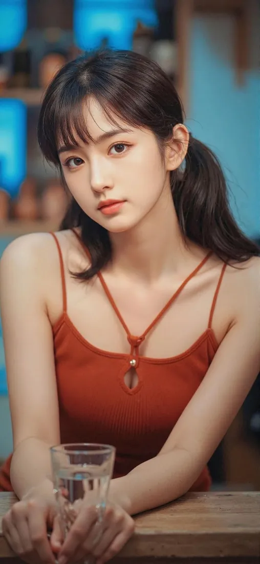 红衣美女手机壁纸｜酒吧背景图片 - 迷人「哲风壁纸」