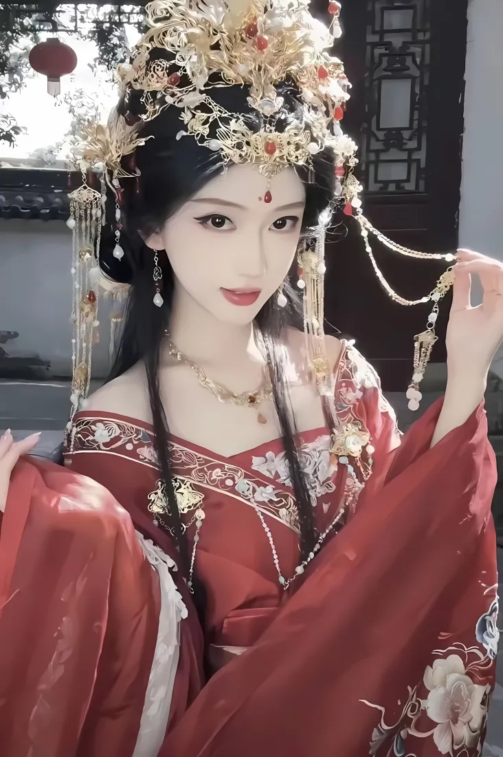 开心元元古风汉服手机壁纸｜红色古装背景 - 古典美女「哲风壁纸」