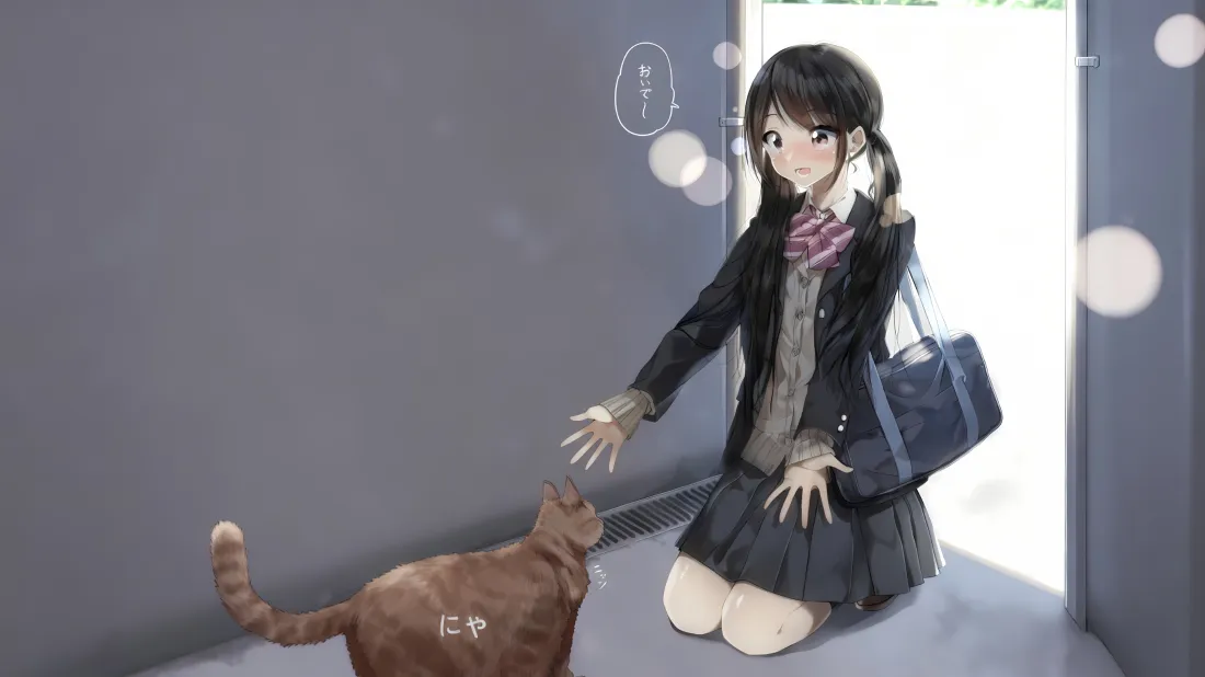 3kJK少女猫咪互动壁纸｜动漫制服场景「哲风壁纸」
