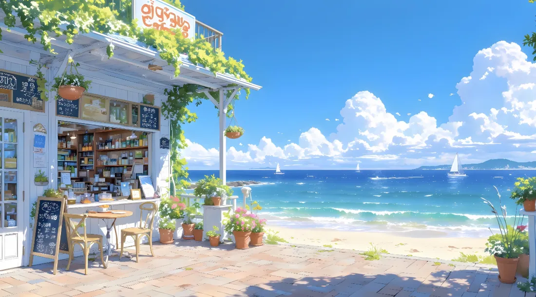 2k海滨小店壁纸｜海边风景图片 - 治愈系「哲风壁纸」