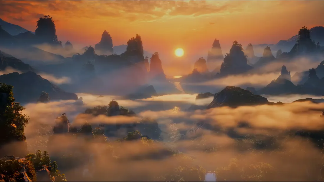 4k凡人修仙传壁纸｜仙侠云海风景 - 日出山峰「哲风壁纸」
