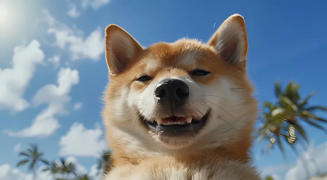 2k柴犬壁纸｜蓝天棕榈背景 - 萌宠在拍「哲风壁纸」