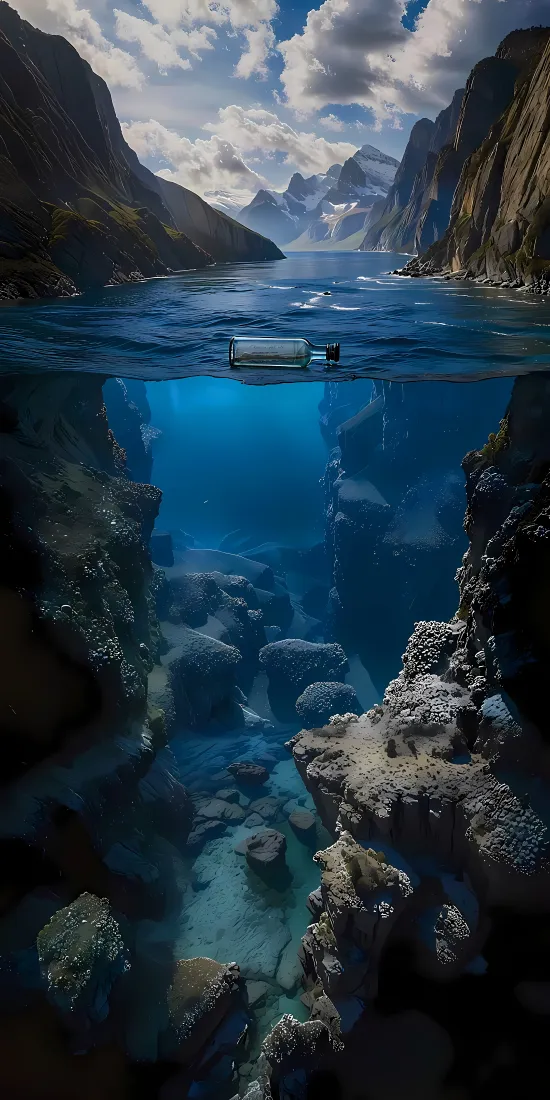 海底礁石漂流瓶手机壁纸｜海洋风景 - 自然「哲风壁纸」
