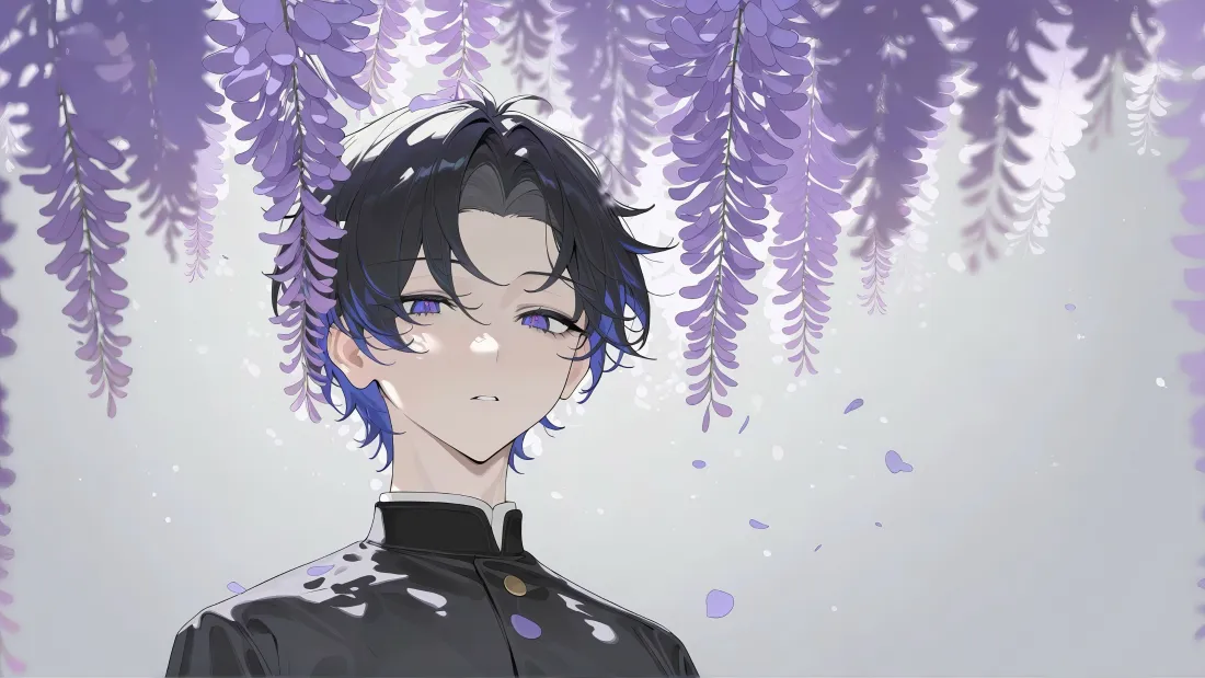 5k二次元制服角色壁纸｜紫藤花背景 - 紫色「哲风壁纸」