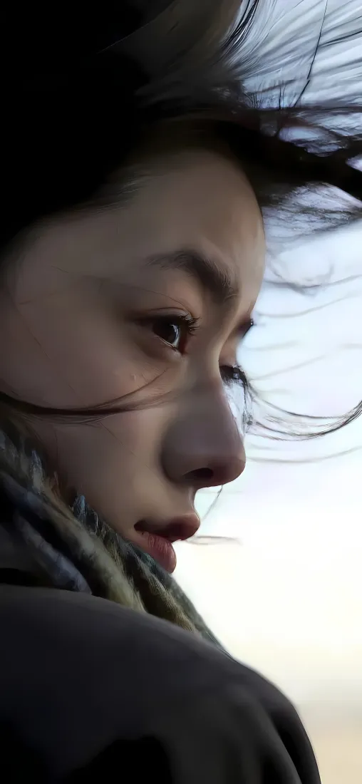 侧脸人物手机壁纸｜天空背景 - 头发飘动「哲风壁纸」