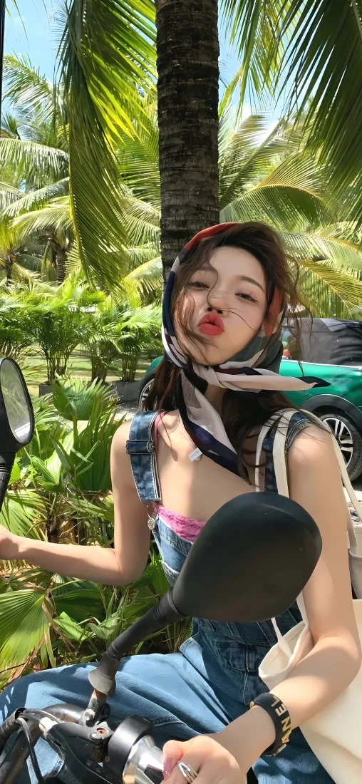 头巾美女椰子树手机壁纸｜热带风景图片 - 度假「哲风壁纸」