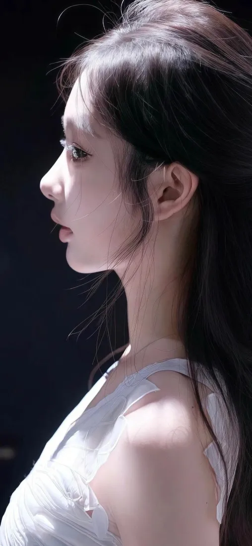 白衣美女手机壁纸｜暗背景图片 - 侧脸美女「哲风壁纸」