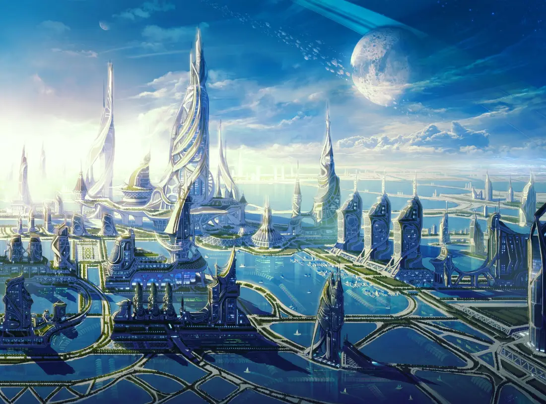 2k科幻城市壁纸｜未来建筑背景 - 梦幻星球水域「哲风壁纸」