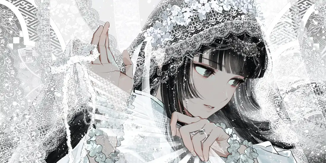 4k动漫少女壁纸｜蕾丝背景图片 - 黑白插画「哲风壁纸」