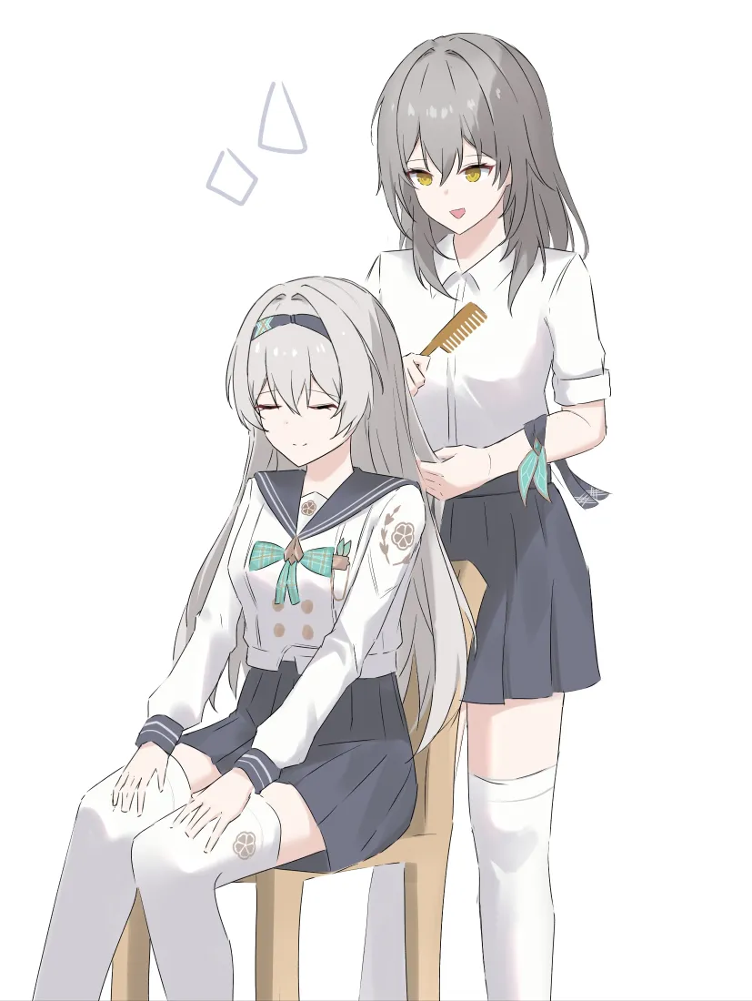 动漫少女校服梳头手机壁纸｜简约背景 - 二次元「哲风壁纸」