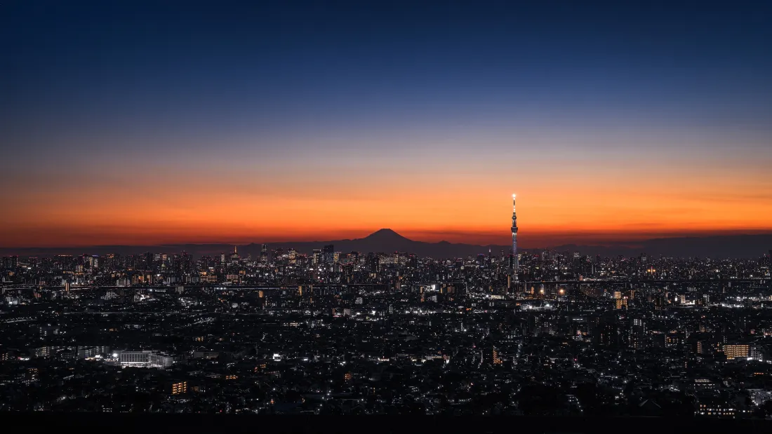 4k城市晚霞壁纸｜富士山城市背景 - 夜景灯光「哲风壁纸」